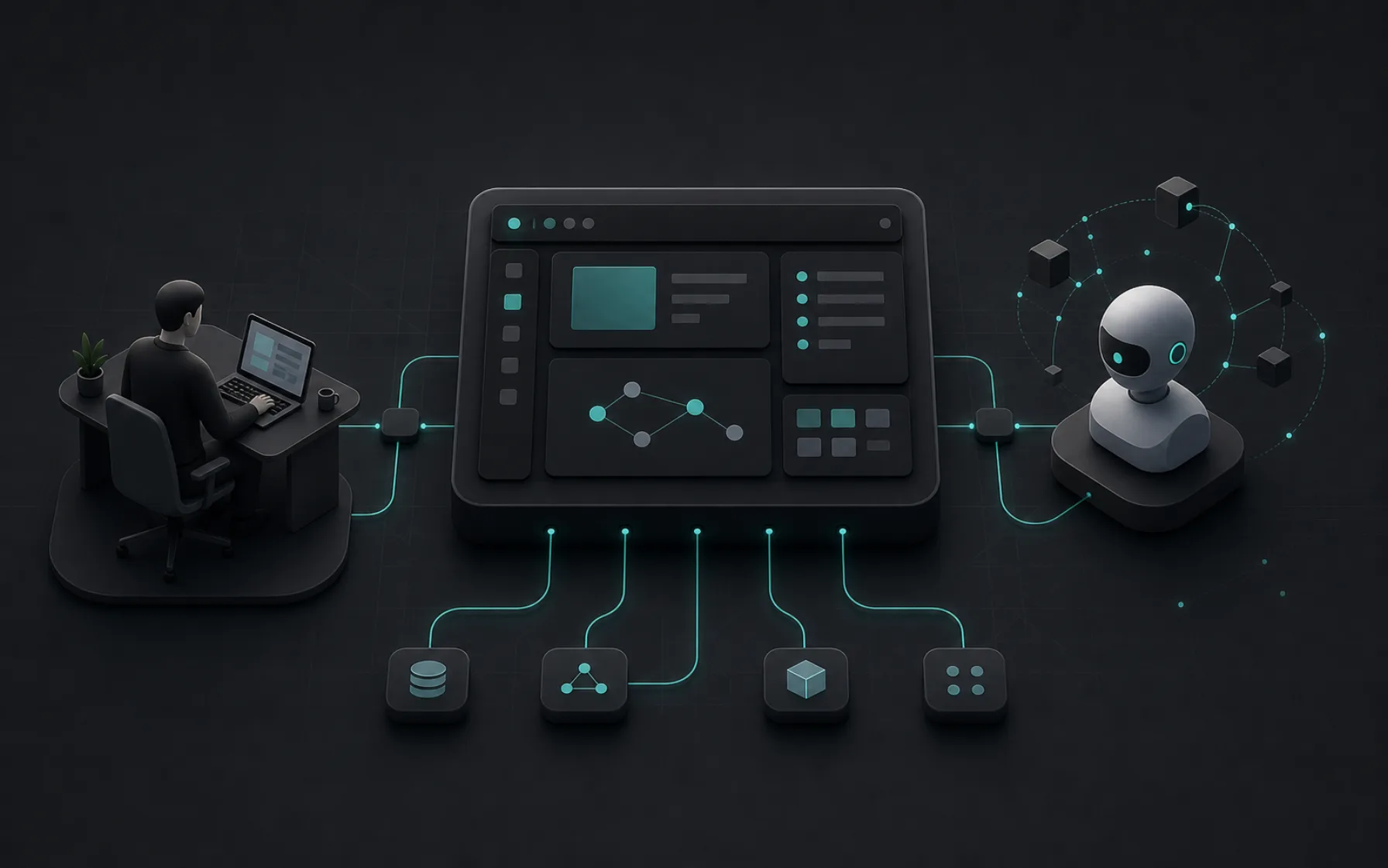 Human users and AI agents connecting through the same software interface