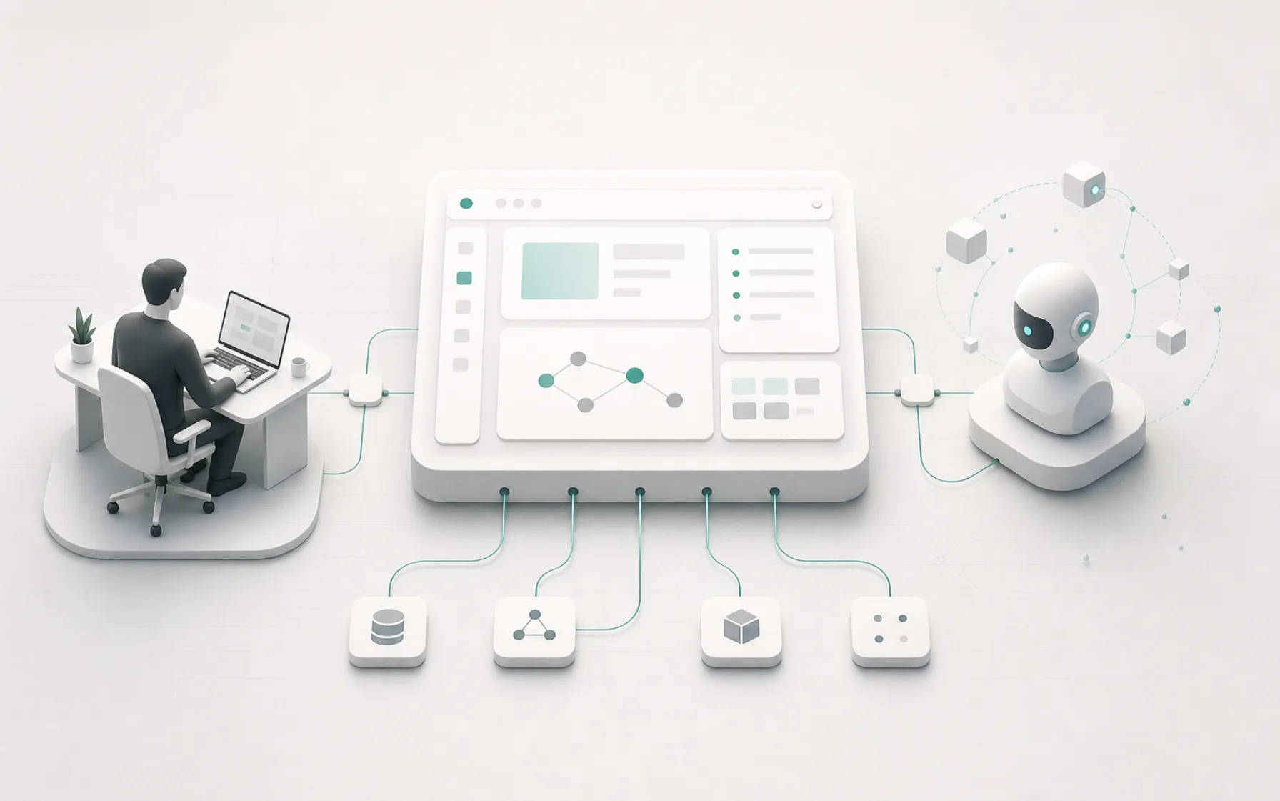 Human users and AI agents connecting through the same software interface